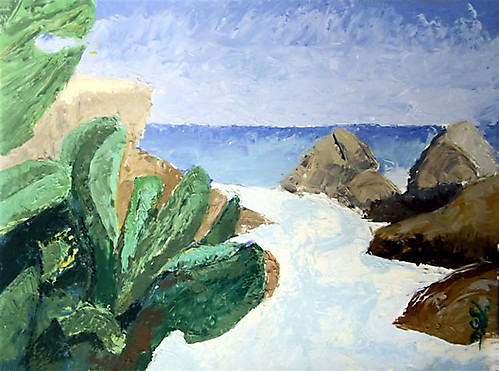 Rocks and leaves by the sea - Impressionist